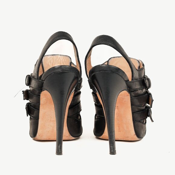 Manolo Blahnik Black Leather Buckled Gladiator Sandals - Picture 3 of 9
